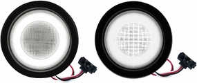 4 inch Halo Round LED Tail Lights White Backup Reverse Light 64 LEDs Waterproof IP67 for Trailer Trucks RV Camper Van with Rubber Grommet and 3 Prong Pigtails, 2Pcs