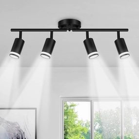 4-Light Semi Flush Mount Ceiling Light, Black Kitchen Track Lighting Fixtures Ceiling Mount, Modern Adjustable Multi-Directional Ceiling Lamp for Living Room, Dining Room, Hallway
