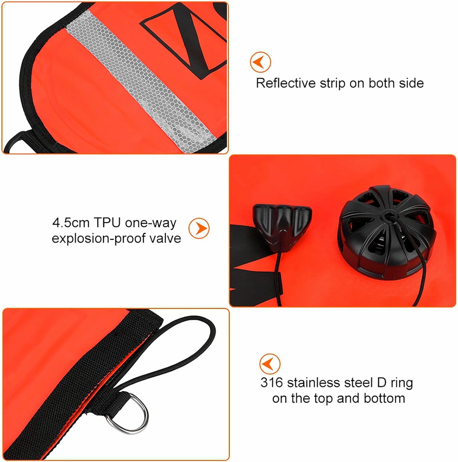 4FT High Visibility Inflatable Diving SMB Signal Marker Fluorescent Yellow Reflective Buoy for Scuba Diving Safety