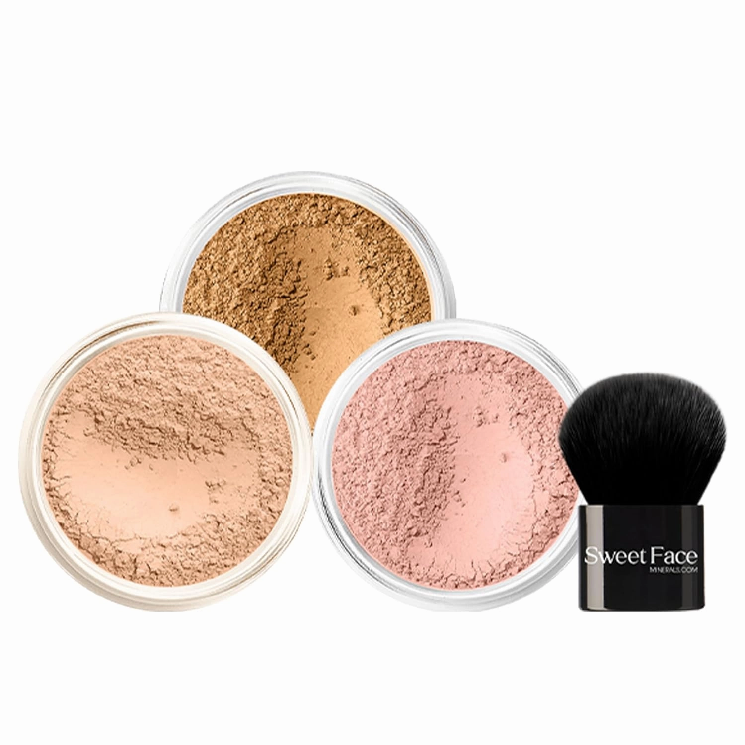 4pc KIT w/KABUKI BRUSH Mineral Makeup Bare Set Full Coverage Concealer Blush Foundation Powder (Deep Tan)