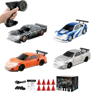 4PCS Mini RC Drift Car Indoor/Outdoor, 1/43 Scale 4WD Full Proportional 2.4G High Speed 15KM/H RTR Remote Control Sports Racing Car with LED Lights & Drift Tires, Toys Hobby Gift for Kids