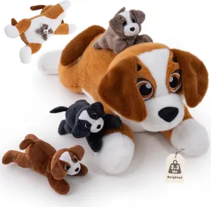 4Pcs Weighted Dog Stuffed Animal, Beagle Stuffed Animals with Babies Inside, Mommy Dog with Puppies Inside, Weighted Puppy Plush Toy for Kids on Birthday Children's Day Christmas(19.5" 3.3lbs)