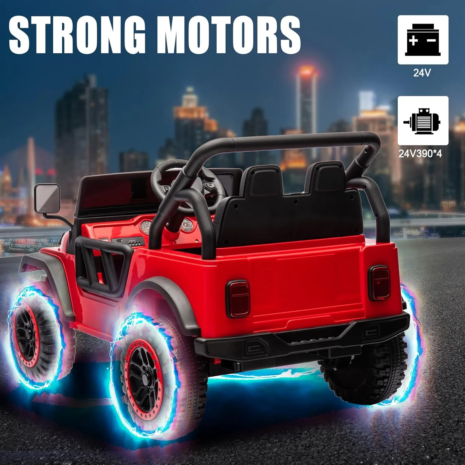 4x4 1-Seater Ride On Truck for Kids, 24V Battery Powered Electric Car for Boys and Girls with EVA Tires Off Road Vehicle with Remote Control, LED Headlights, Ride On Car w/Bluetooth, Red