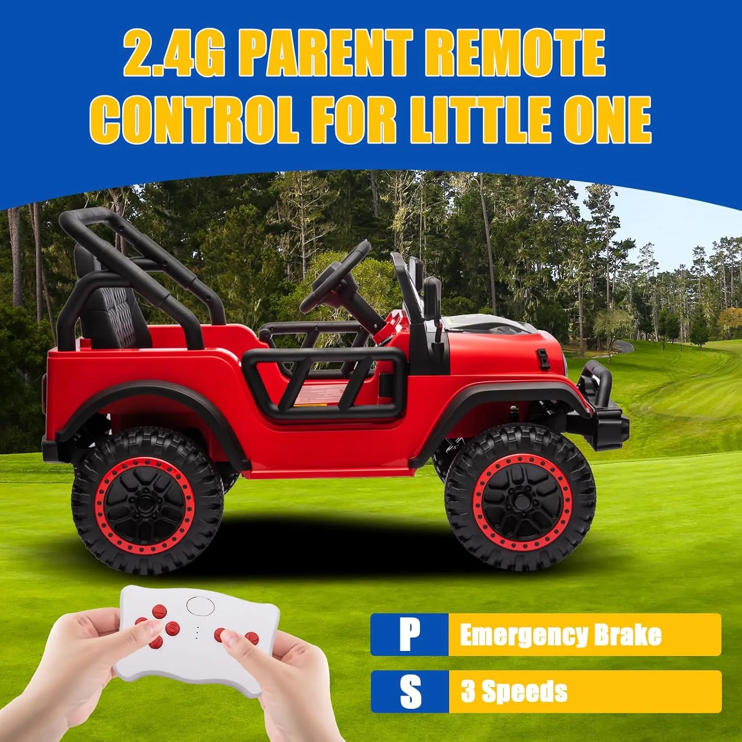 4x4 1-Seater Ride On Truck for Kids, 24V Battery Powered Electric Car for Boys and Girls with EVA Tires Off Road Vehicle with Remote Control, LED Headlights, Ride On Car w/Bluetooth, Red