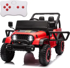 4x4 1-Seater Ride On Truck for Kids, 24V Battery Powered Electric Car for Boys and Girls with EVA Tires Off Road Vehicle with Remote Control, LED Headlights, Ride On Car w/Bluetooth, Red