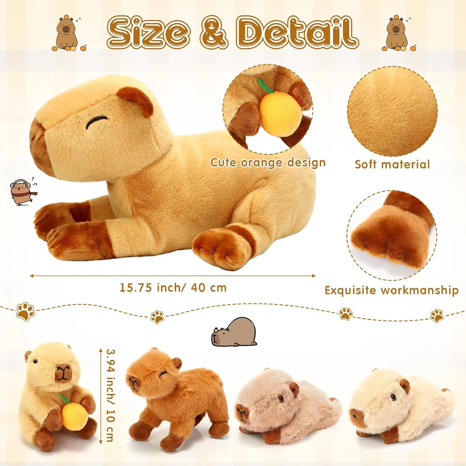 5 Pcs Capybara Stuffed Animals 15.75'' Capybara Mommy with 4 Cute Babies Set Soft Plushies for Girls Birthday Christmas Party Gift(Lying)