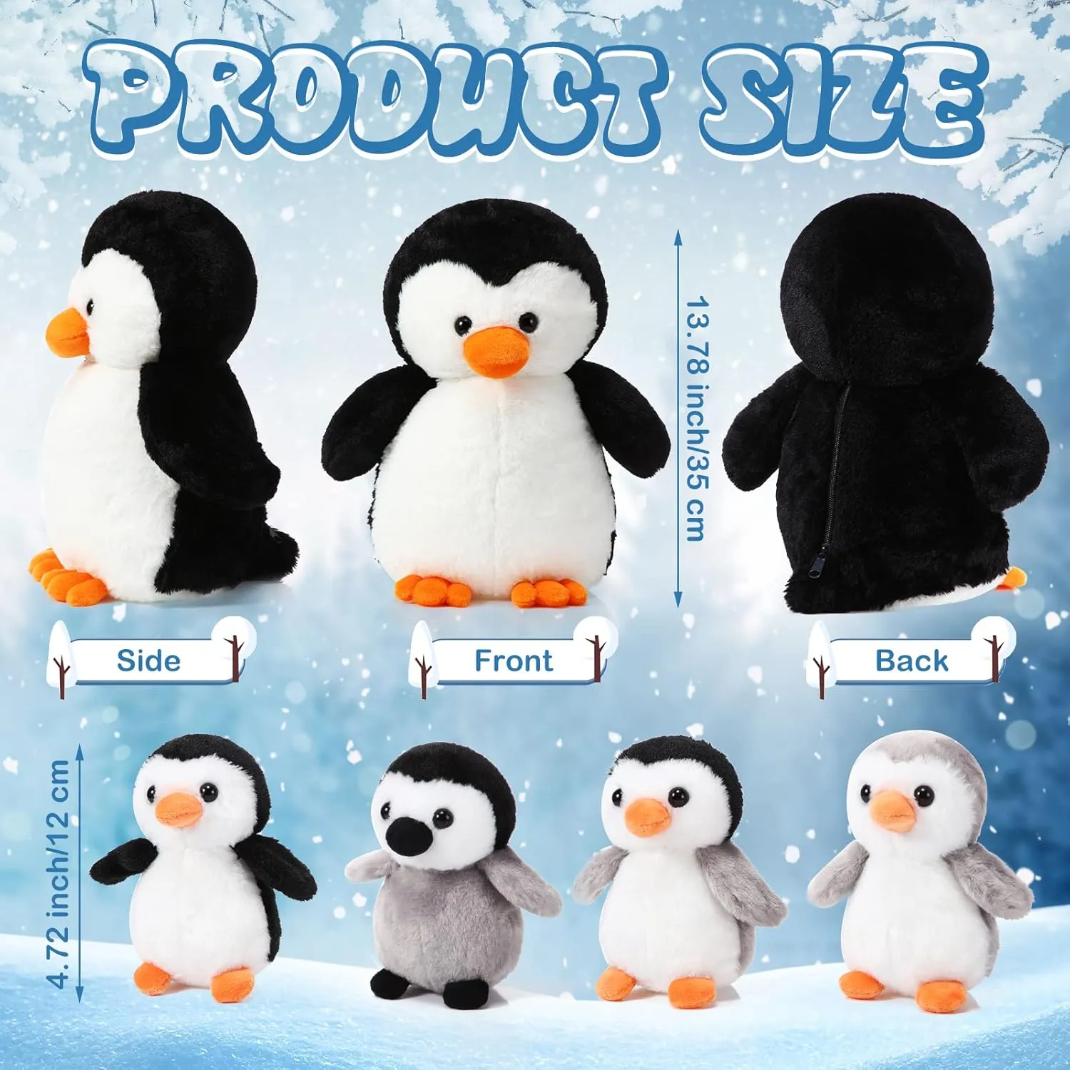 5 Pcs Penguin Plush Toy Set 14 Inch Mommy Penguin Stuffed Animal with 4 Cute Babies in Zippered Belly Soft Cuddly Plushie for Kids Birthday Gifts Party Favors(Lovely Style)