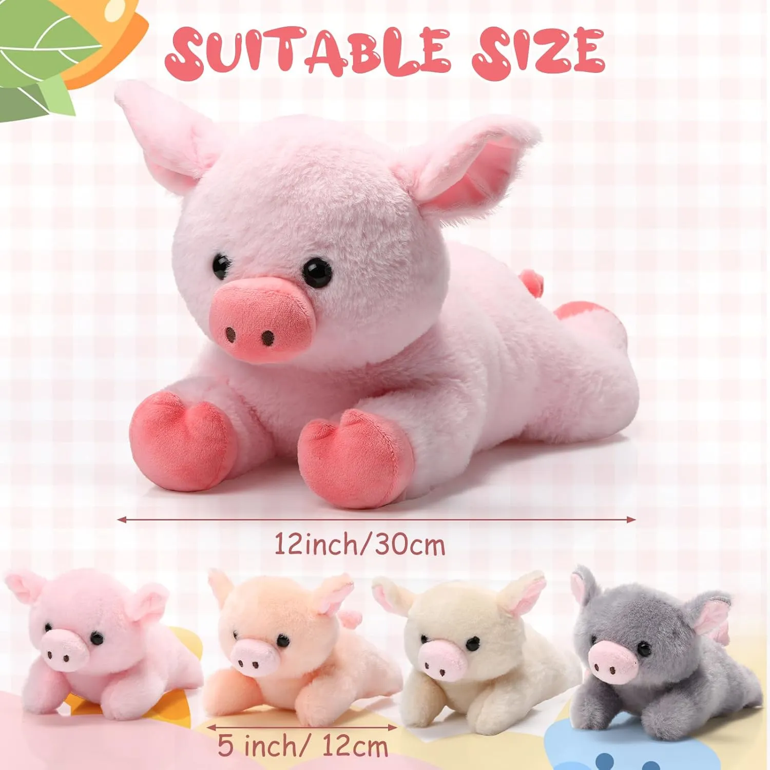 5 Pcs Pig Stuffed Animals, 12 Inch Large Plush Mommy Pig with 4 Little Baby in Mother Belly, Gifts for Mothers, Boys and Girls' Graduation Birthday Party Favors(Lying)