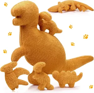 5 Pcs Plush Dinosaur Nugget Pillow Set, 16 Inch Large Stuffed Dinosaur with 4 Plush Babies in Zippered Belly Soft Dino Pillow Gifts for Birthday Collection Party Decors