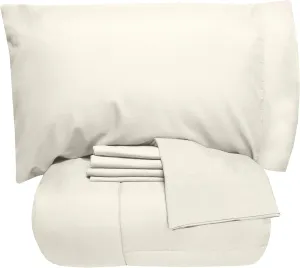 5 Piece Full Comforter Set All Season Soft Down Alternative Blanket & Luxurious Cotton Fits Mattress Up to 18" Deep Pocket Bed 4 Piece Sheet Set Ivory