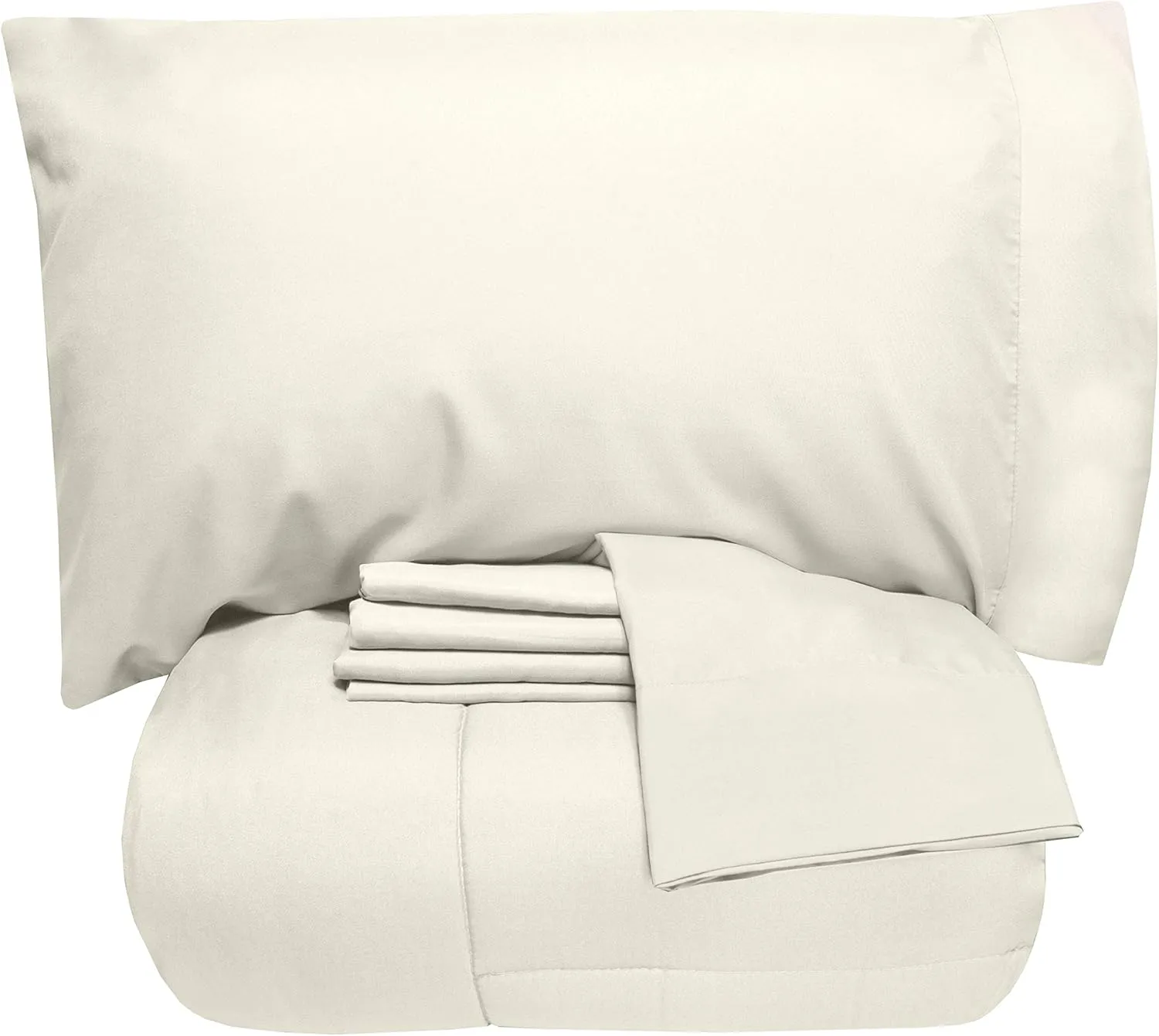 5 Piece Full Comforter Set All Season Soft Down Alternative Blanket & Luxurious Cotton Fits Mattress Up to 18" Deep Pocket Bed 4 Piece Sheet Set Ivory