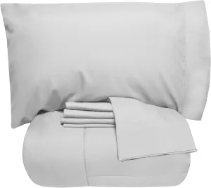 5 Piece Full Comforter Set All Season Soft Down Alternative Blanket & Luxurious Cotton Fits Mattress Up to 18" Deep Pocket Bed 4 Piece Sheet Set Silver
