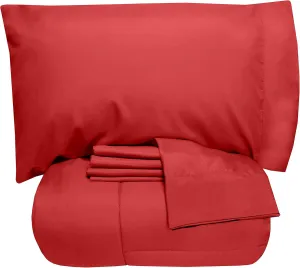 5 Piece King Comforter Set All Season Soft Down Alternative Blanket & Luxurious Cotton Fits Mattress Up to 18" Deep Pocket Bed 4 Piece Sheet Set Red