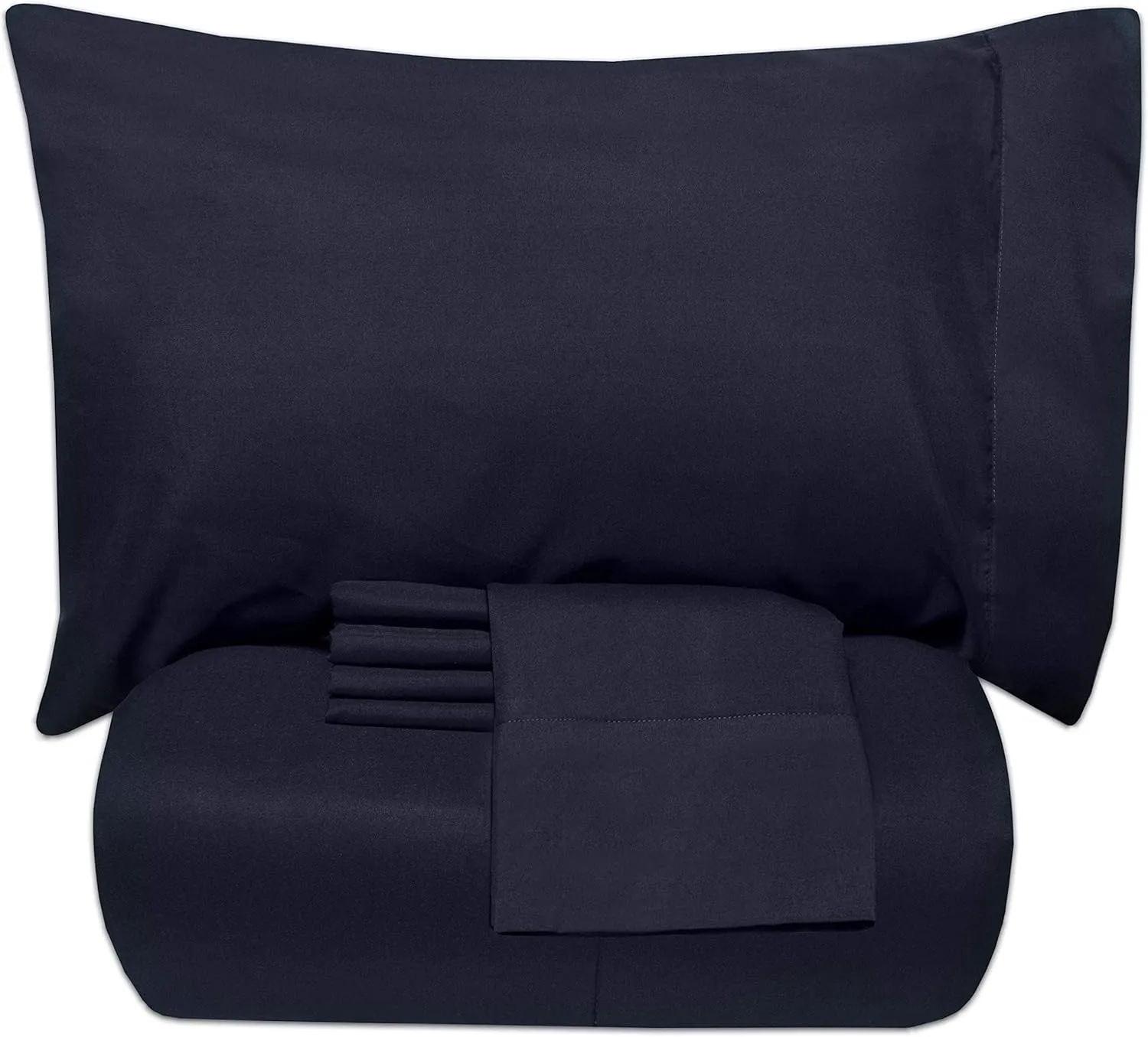 5 Piece Queen Comforter Set All Season Soft Down Alternative Blanket & Luxurious Cotton Fits Mattress Up to 18" Deep Pocket Bed 4 Piece Sheet Set Navy Blue