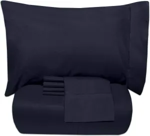 5 Piece Queen Comforter Set All Season Soft Down Alternative Blanket & Luxurious Cotton Fits Mattress Up to 18" Deep Pocket Bed 4 Piece Sheet Set Navy Blue