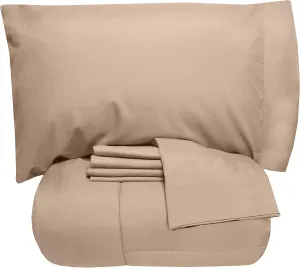 5 Piece Twin XL Comforter Set All Season Soft Down Alternative Blanket & Luxurious Cotton Fits Mattress Up to 18" Deep Pocket Bed 4 Piece Sheet Set Taupe