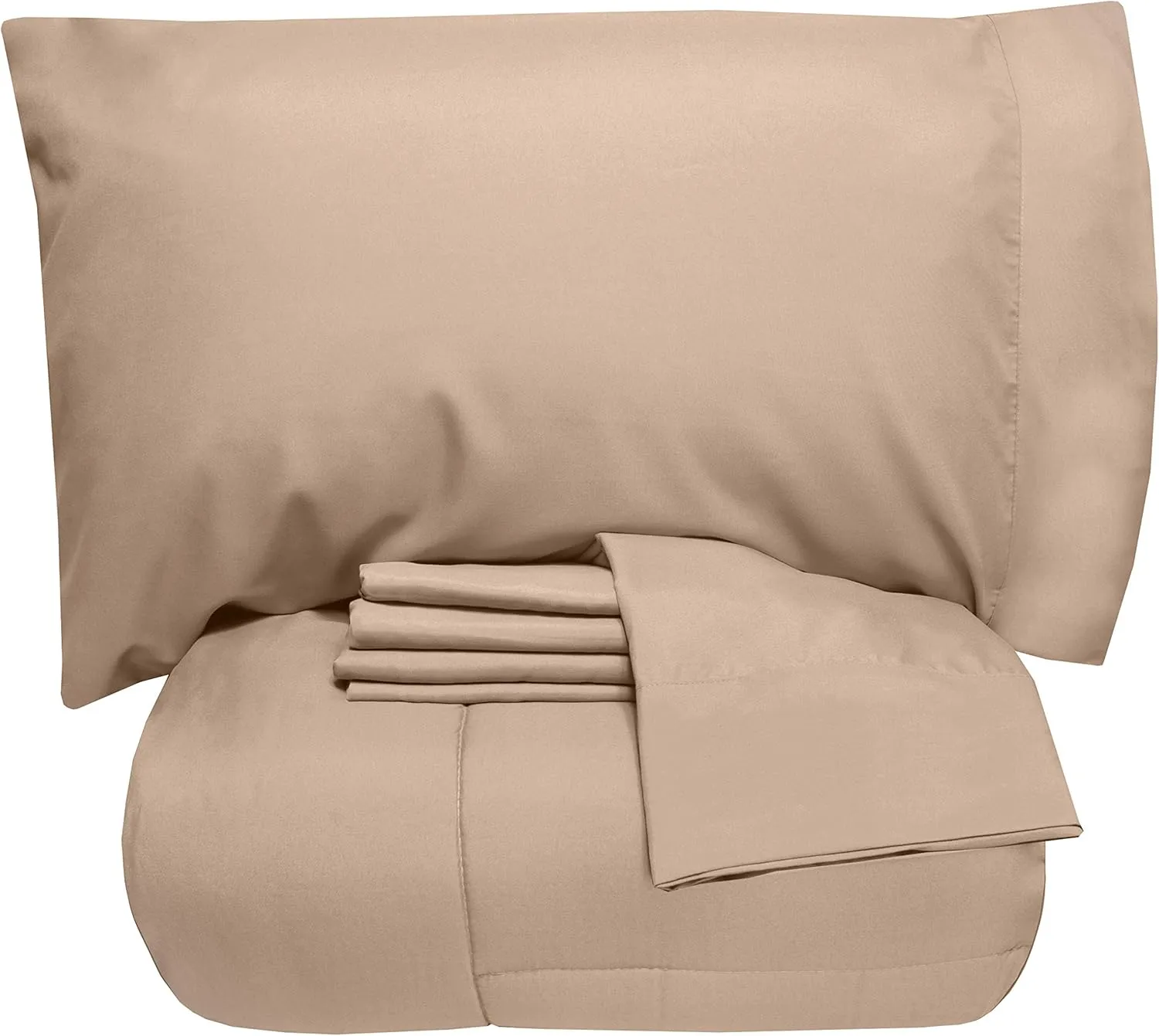 5 Piece Twin XL Comforter Set All Season Soft Down Alternative Blanket & Luxurious Cotton Fits Mattress Up to 18" Deep Pocket Bed 4 Piece Sheet Set Taupe