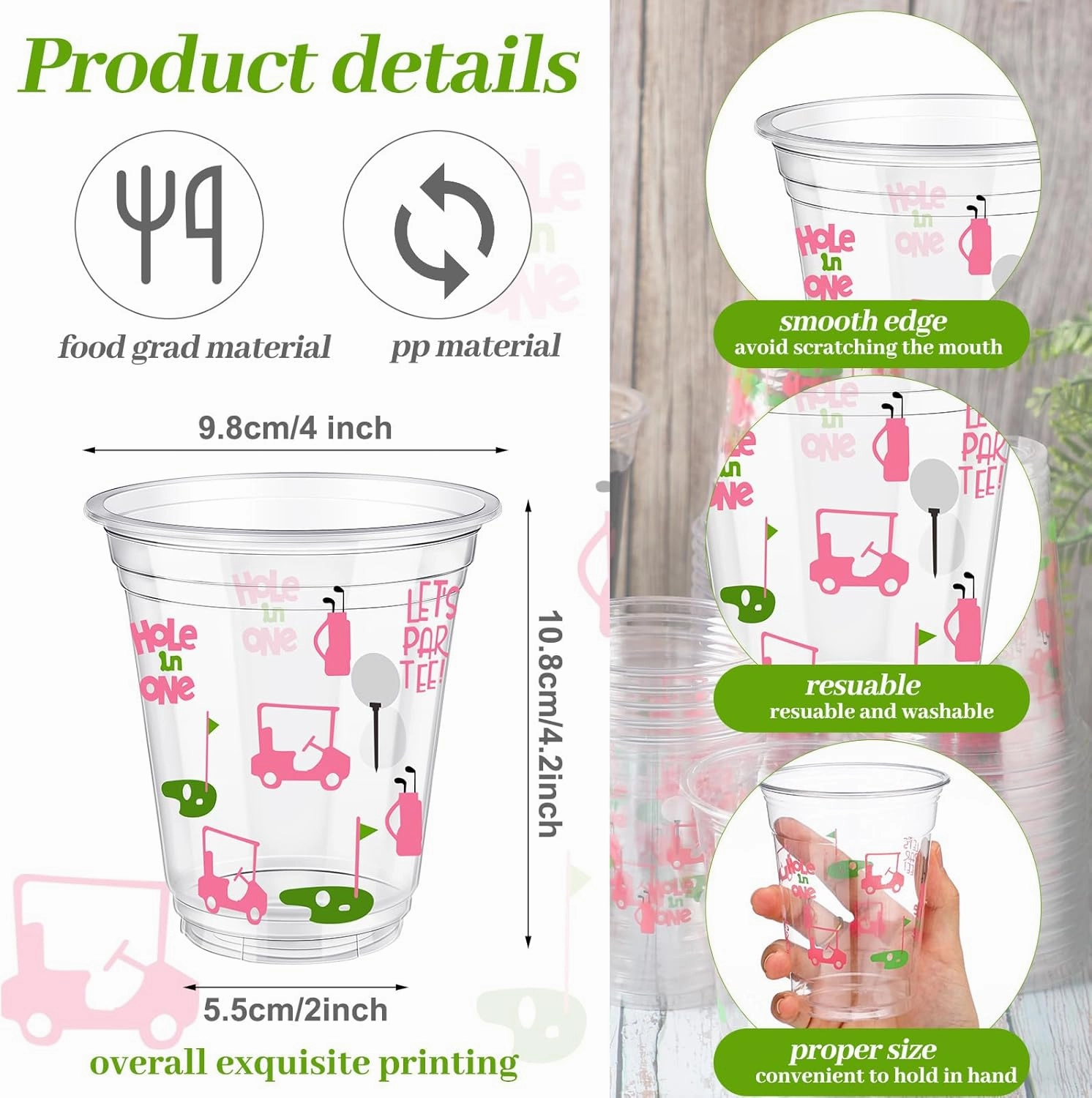 50 Pcs Masters Golf Ball Party Supplies Bulk Clear Plastic Cups 12oz Disposable Let's Par-tee for Home Sports Golf Themed Birthday Bachelor Party Supplies Favors (Pink)