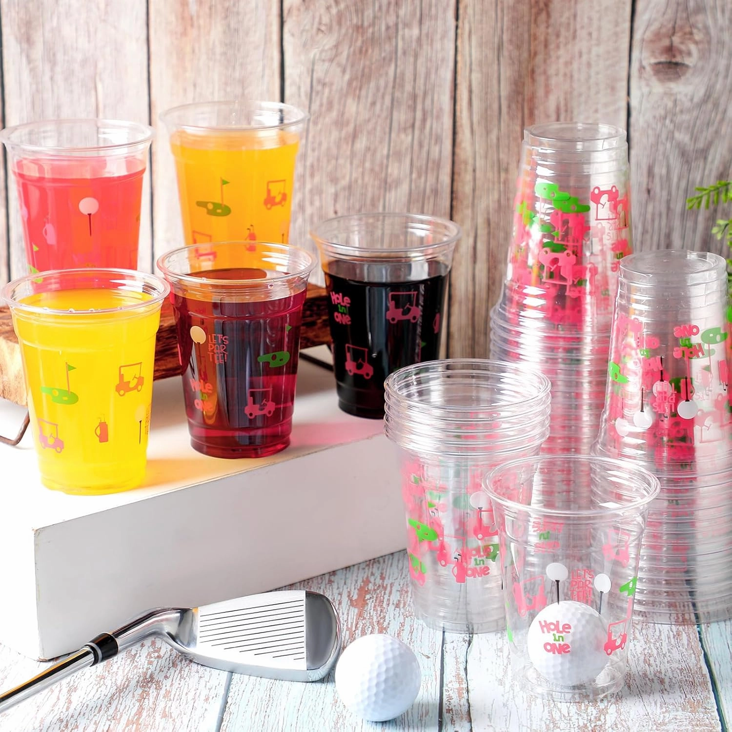 50 Pcs Masters Golf Ball Party Supplies Bulk Clear Plastic Cups 12oz Disposable Let's Par-tee for Home Sports Golf Themed Birthday Bachelor Party Supplies Favors (Pink)