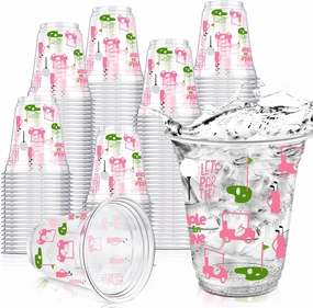 50 Pcs Masters Golf Ball Party Supplies Bulk Clear Plastic Cups 12oz Disposable Let's Par-tee for Home Sports Golf Themed Birthday Bachelor Party Supplies Favors (Pink)