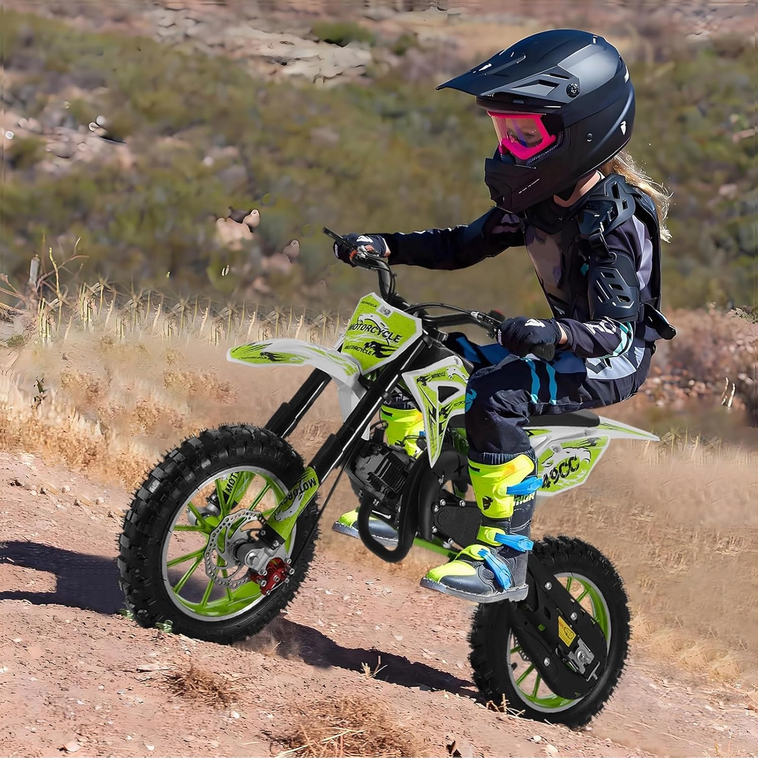 50cc 2-Stroke Kids Dirt Bike,2025 New Upgraded Gas Powered Off-Road Mini Bike with Front & Rear Disc Brake,Off Road Gas Power Dirt Bikes for Kids 8-14,Mini Dirt Bike Pocket,Max Speed 40km/H G