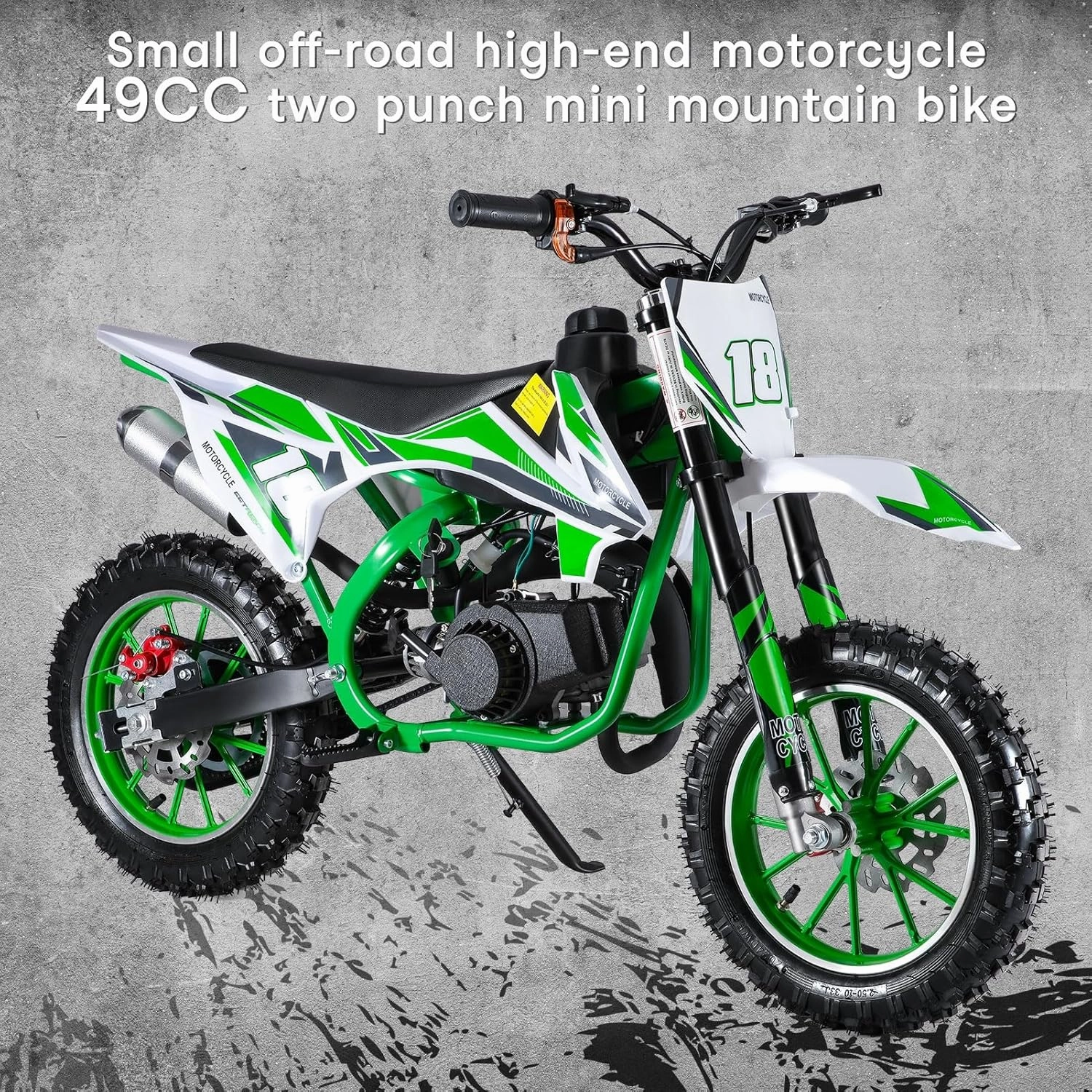 50cc Dirt Bike,2-Stroke Kid Dirt Bike,Dirt Bikes for Kids 8-14,Off Road Gas Power Mini Pocket Motorcycle with Front Rear Disc Brakes,Mini Dirt Scooter Bike with Speeds up to 40 MPH Green 1