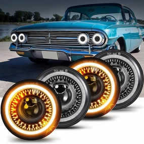 5-3/4 100% Anti-Glare Halo Headlight 4PCS 5.75 Inch LED Headlights DRL Turn Signals DOT Approved Compatible with Chevelle, El Caminos, Firebird, Semi 349 359 Set