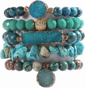 5PCS 6PCS Natural Boho Beaded Bracelets/Bangle for Women Men,Healing Turquoise Jasper Agate Crystal Gemstone Stone Chakra Multilayer Wrap Bohemian Handmade Jewelry Beads Stretch Bracelet Set