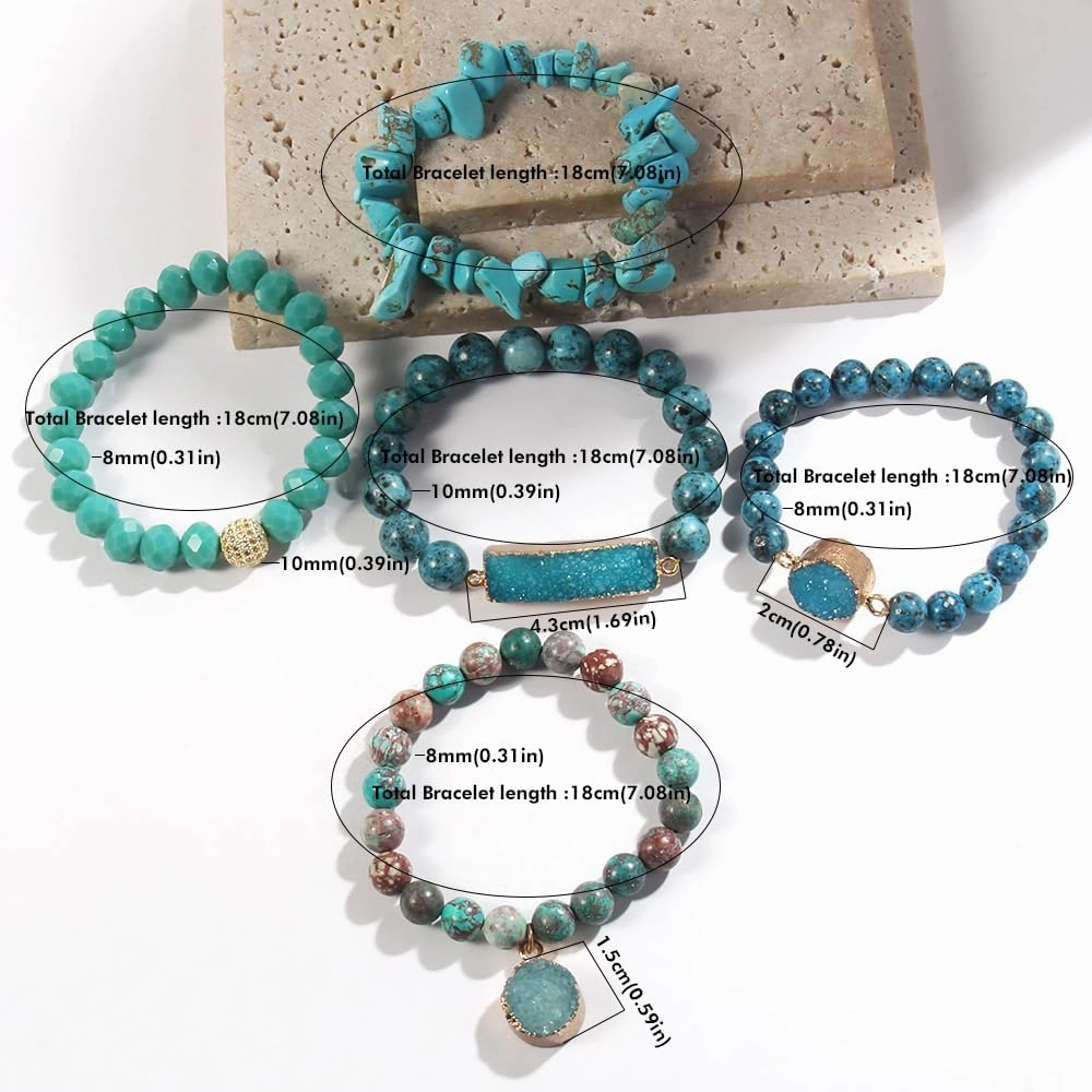 5PCS 6PCS Natural Boho Beaded Bracelets/Bangle for Women Men,Healing Turquoise Jasper Agate Crystal Gemstone Stone Chakra Multilayer Wrap Bohemian Handmade Jewelry Beads Stretch Bracelet Set