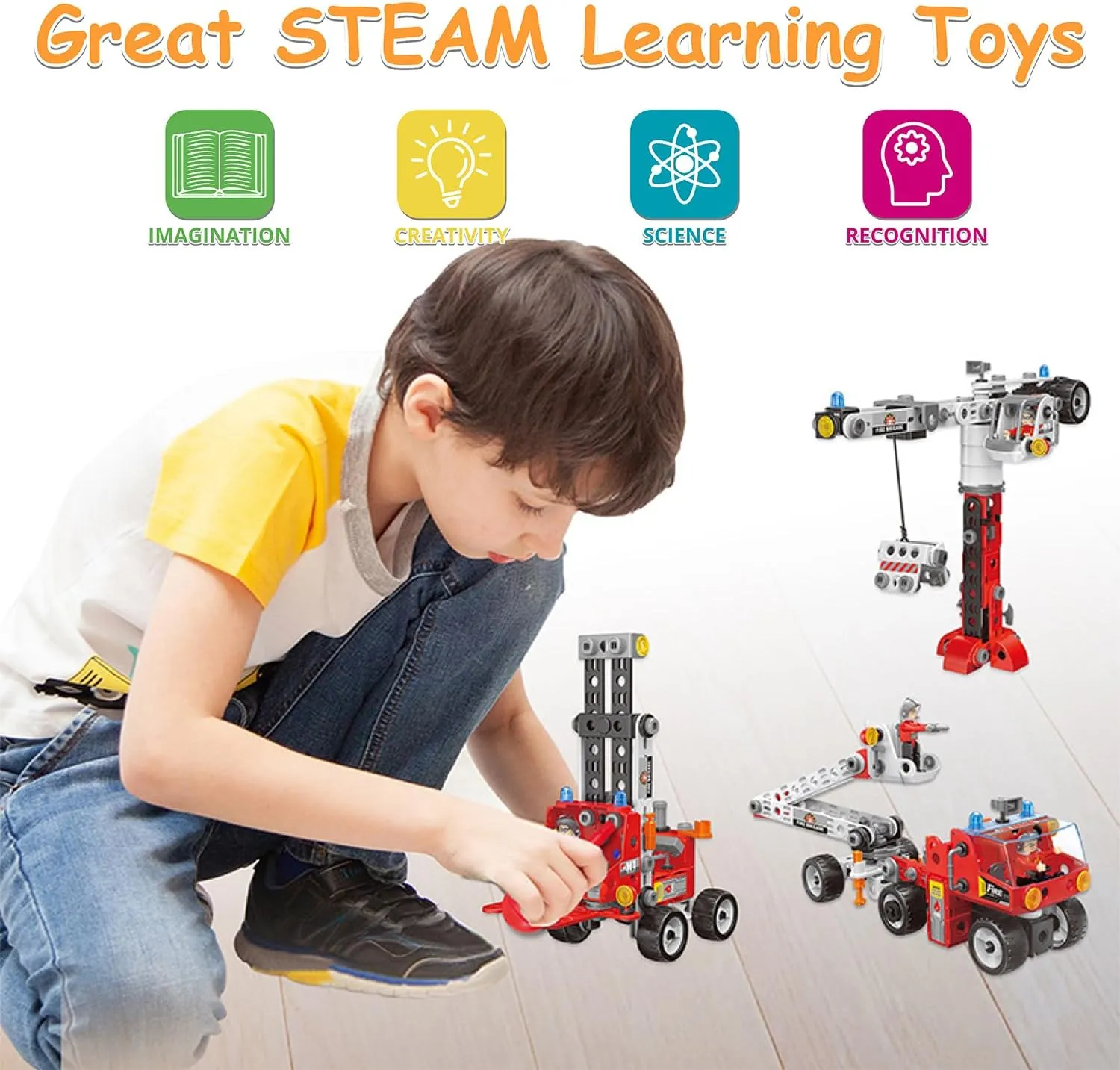 6-in-1 STEM Toys for 4 5 6 7 8  Year Old Boy 187-Piece Educational Construction Blocks Stem Building Toys for Kids Ages 4-8 8-10 Creative Construction Toys Birthday Valentine Gift for Boy Girl