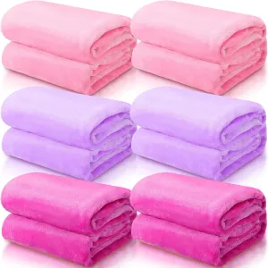 6 Pcs Fleece Sleepover Blankets for Girls Soft Fuzzy Throw Blanket Bulk Warm Flannel for Spa Slumber Movie Night Wedding(Pink, Light Purple, Rose Red,40 x 60 Inch)