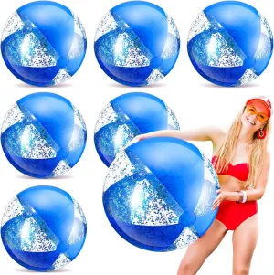 6 Pcs Large Inflatable Beach Ball 36" Glitter Summer Beach Ball Sequin Confetti Ball Pool Party Giant Big Beach Ball Beach Sand Balls for Kids Adult Toddlers Swimming Pool Games(Blue)