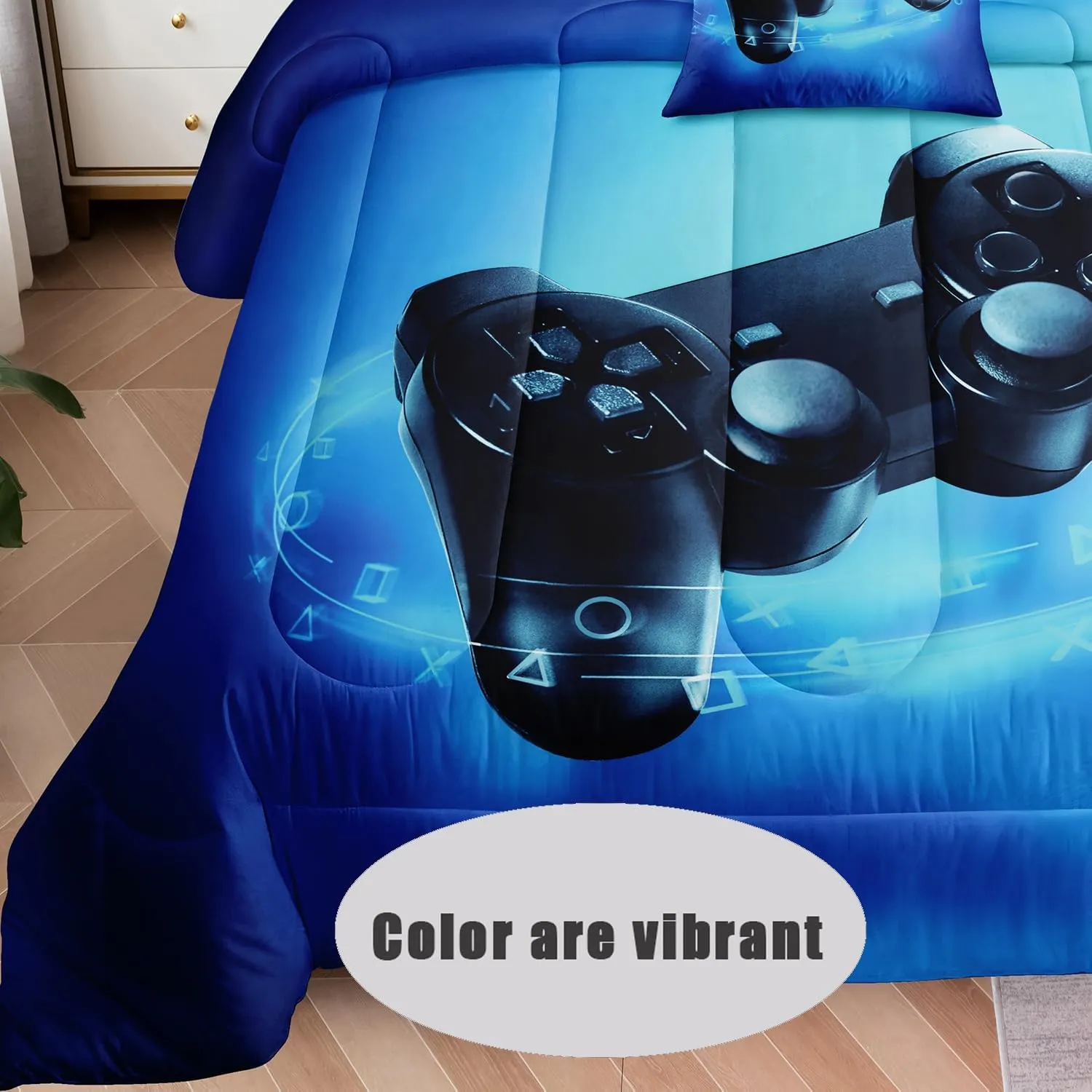 6 Pieces Bed in a Bag for Gaming Bedding Set,Boys Gamer Comforter Set with Flat Sheet,Fitted Sheet,Pillowcases,Cushion Cover,Game Console Pattern Bed Set for Kids Boys Room Decor A04F