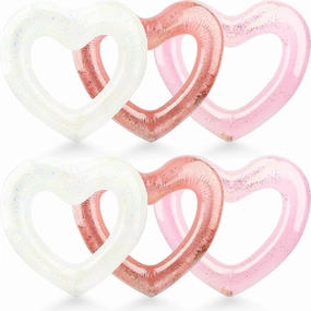 6 Pack Inflatable Glitter Heart Pool Float Blow up Heart Shaped Swimming Tube for Adults Bachelorette Party Summer Beach Party Toys