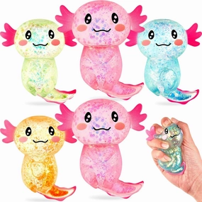 6 Pcs Stress Relief Axolotl Squeeze Axolotl Party Favors 3. 94 x 3. 15 Inches Malt Sugar Filled Stretchy Fidget Stress Ball Toy for Adults Soothing Birthday Party Gift, 4 Styles (Glitter)
