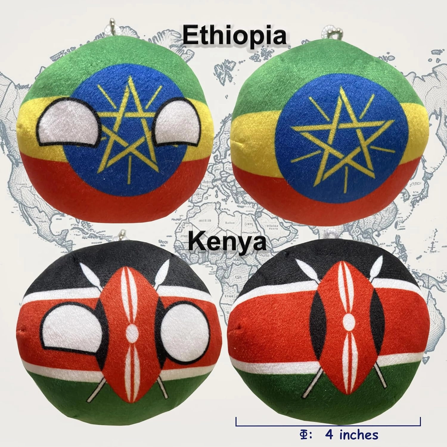 6PC Countryballs Plushies - Soft & Educational National Character Toys. Your Collection of Countryball and Polandball Plushies. (18KE-RW-SO-TZ-UG-ET)