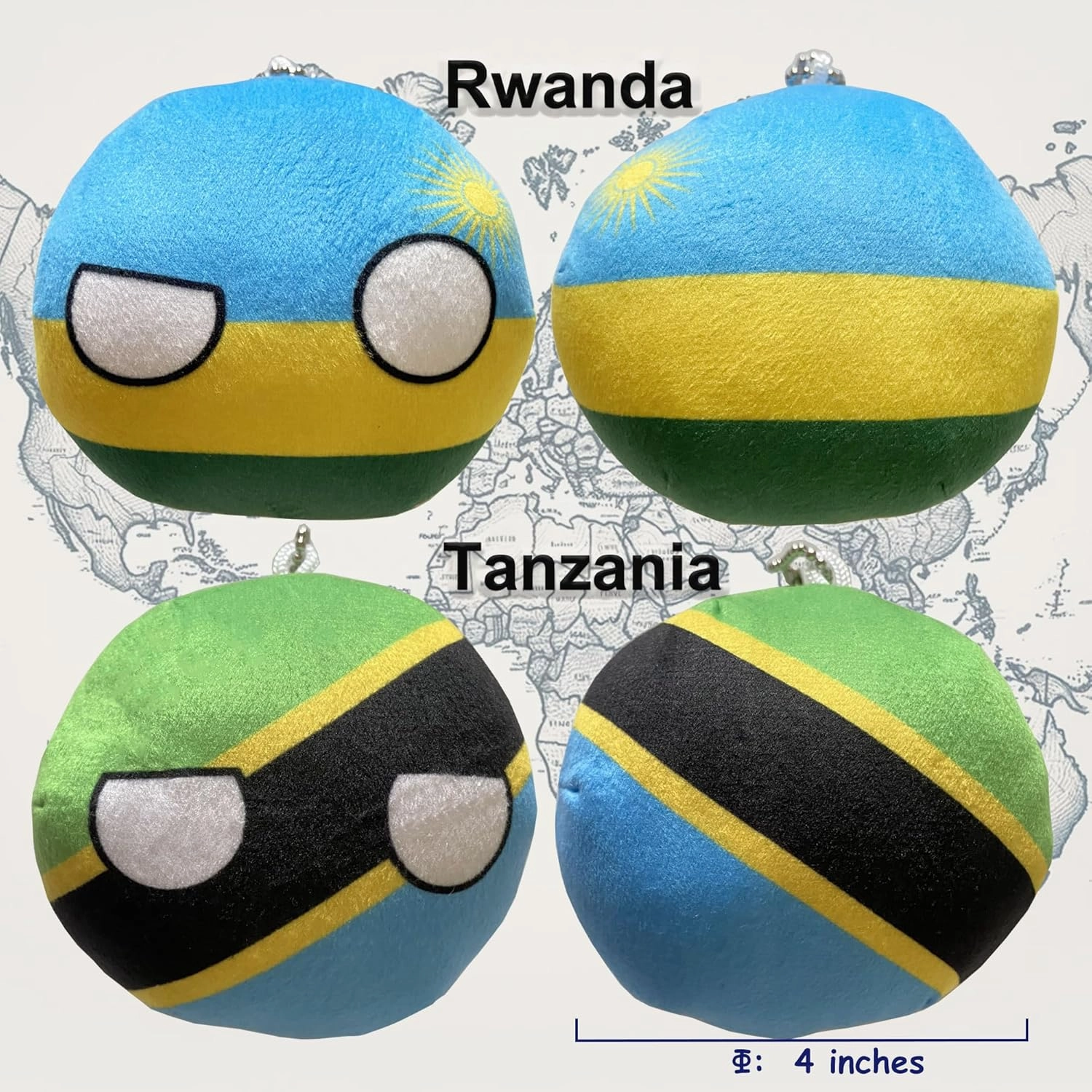 6PC Countryballs Plushies - Soft & Educational National Character Toys. Your Collection of Countryball and Polandball Plushies. (18KE-RW-SO-TZ-UG-ET)