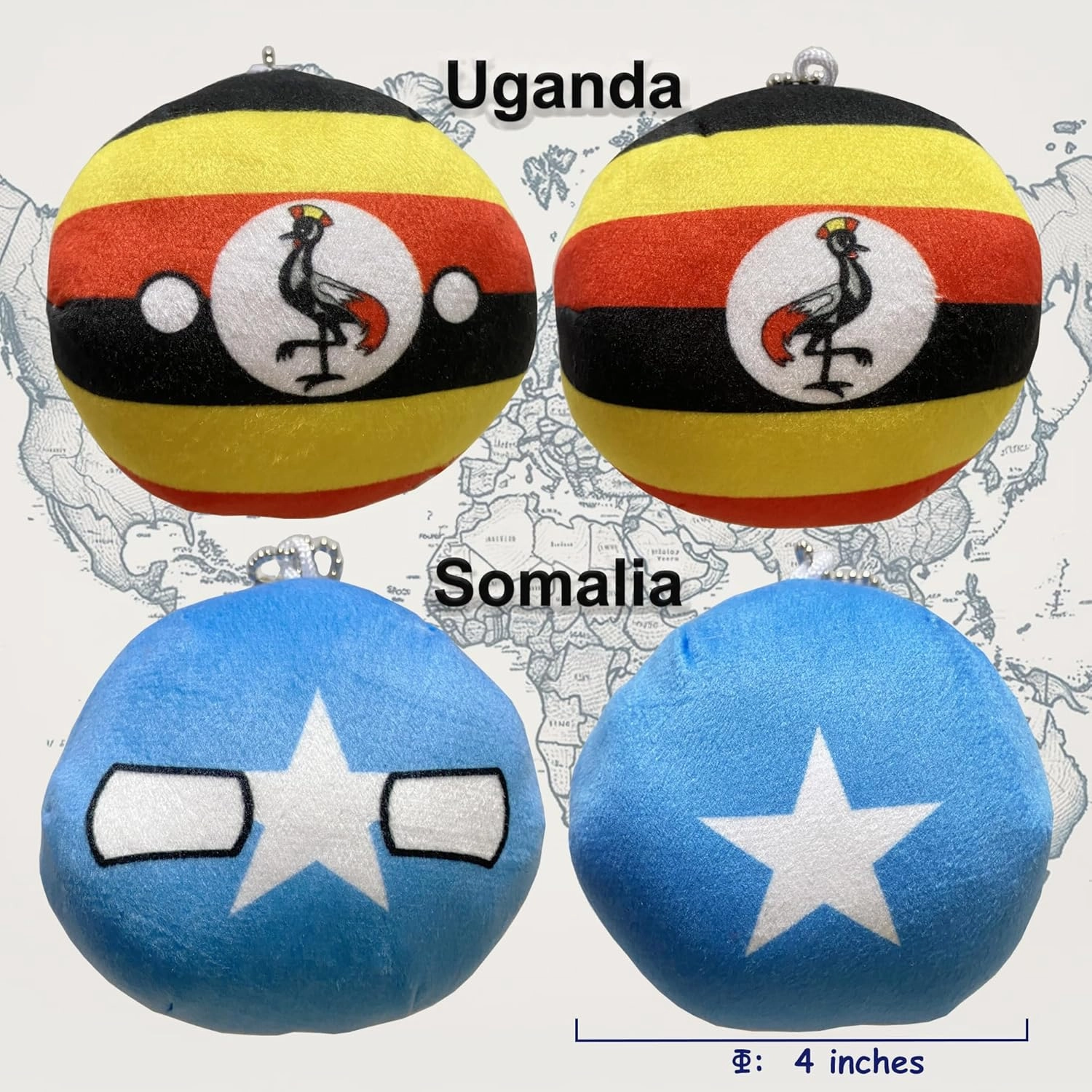6PC Countryballs Plushies - Soft & Educational National Character Toys. Your Collection of Countryball and Polandball Plushies. (18KE-RW-SO-TZ-UG-ET)
