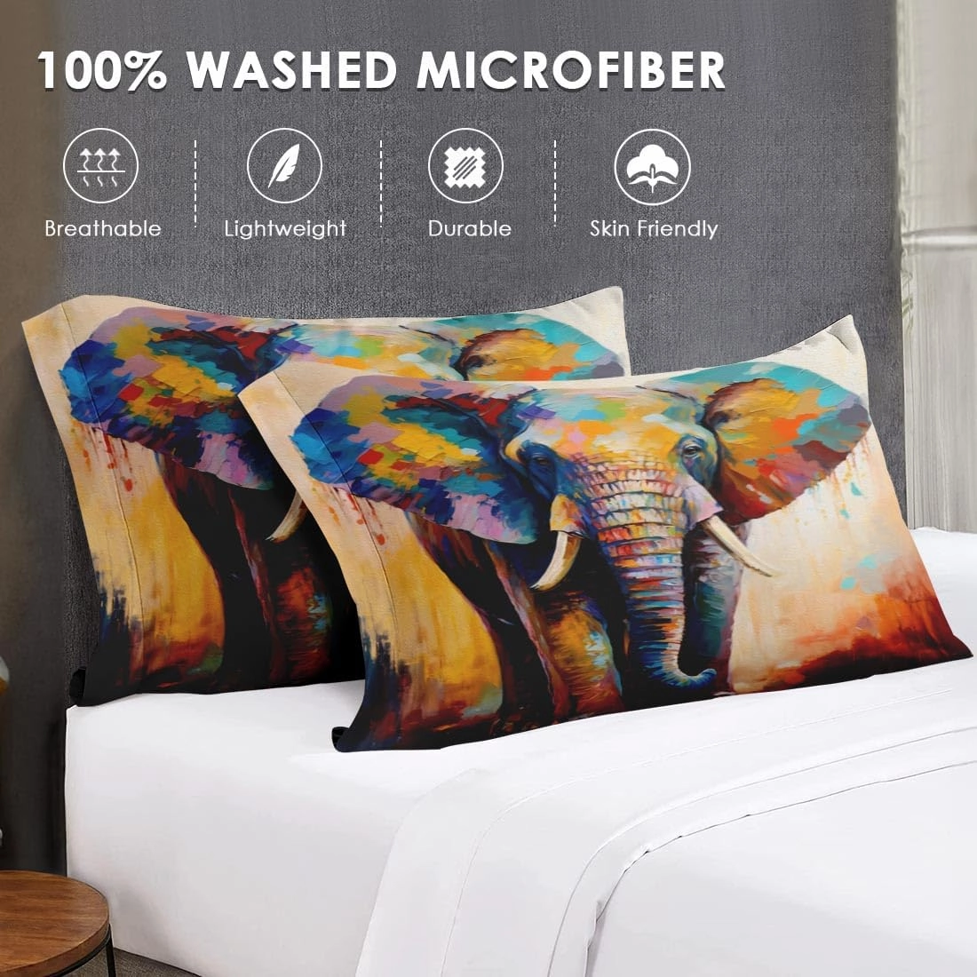 7 Pcs Queen Size Comforter Set with 2 Pillowcases & 2 Shams, Painting Animal Elephant Bedding for Kids and Adults, Natural Wildlife Bed in a Bag with Flat Fitted Sheet