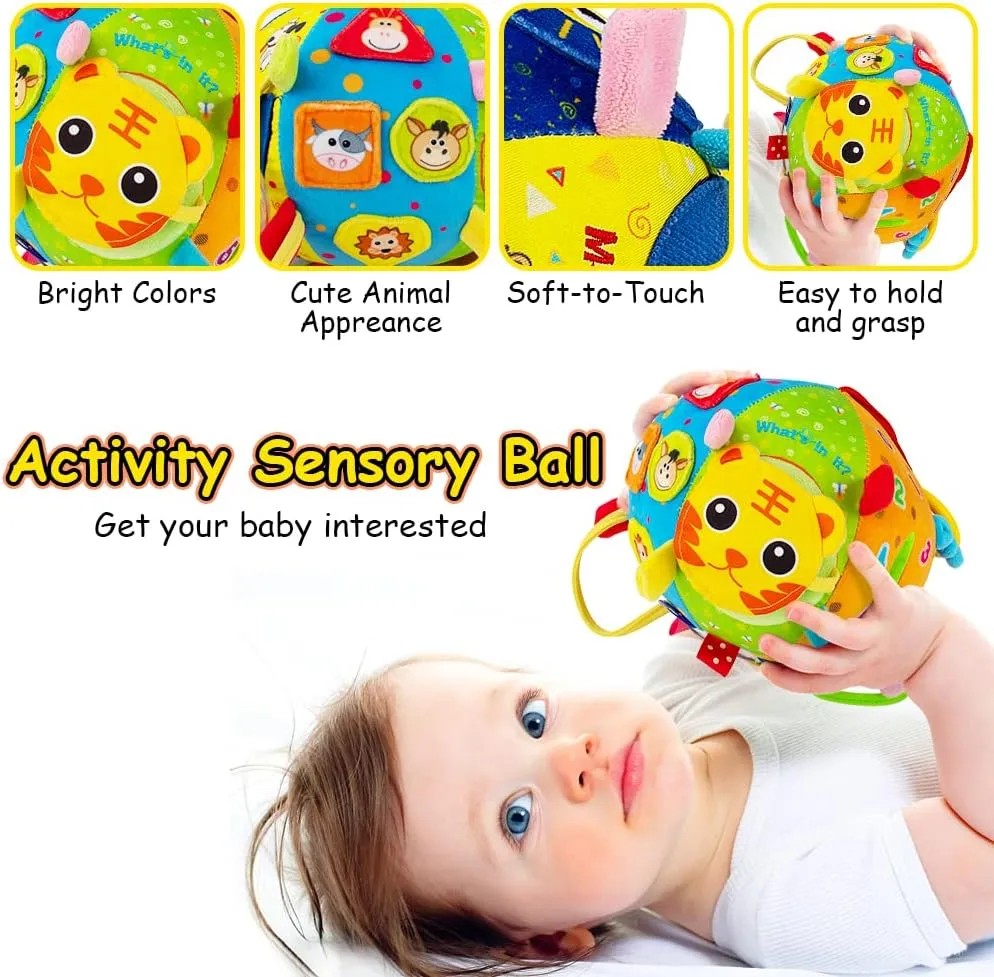 8-in-1 Sensory Balls for Infant Toddlers,Rainbow Fabric Baby Toy for Sensory Development,Montessori Toys for Babies 6-12 Months,8 Different Sensory Tactile Textures with Crinkle Rattle Squeakers