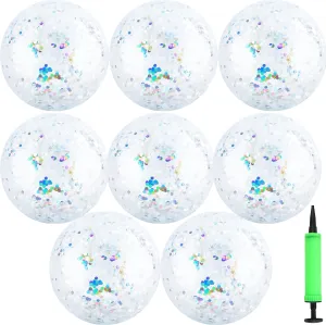 8 Pcs 16 Inch Inflatable Glitter Beach Ball Silver Blow up Balls Confetti Beach Ball for Kids Adults Summer Outdoor Beach Pool Hawaii Theme Party Favors
