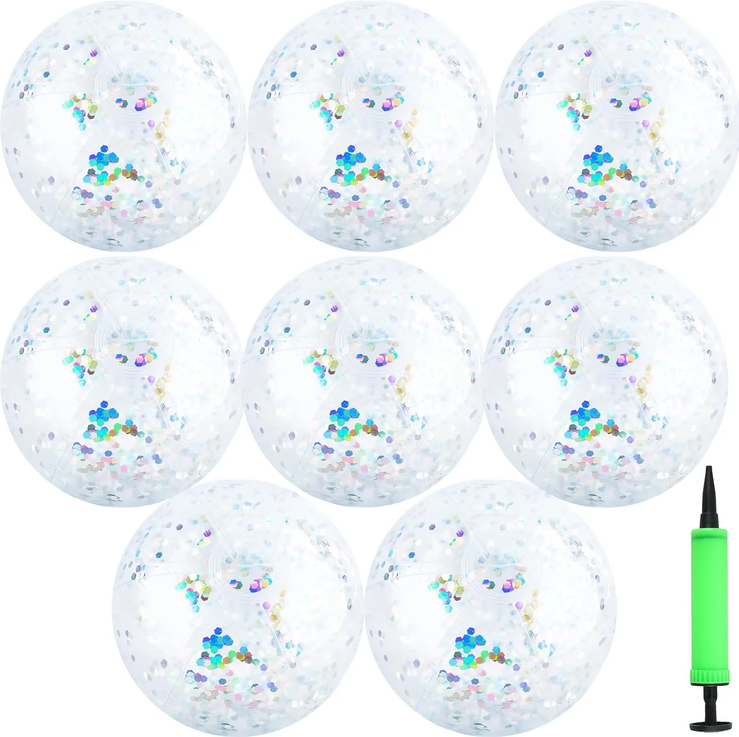 8 Pcs 16 Inch Inflatable Glitter Beach Ball Silver Blow up Balls Confetti Beach Ball for Kids Adults Summer Outdoor Beach Pool Hawaii Theme Party Favors