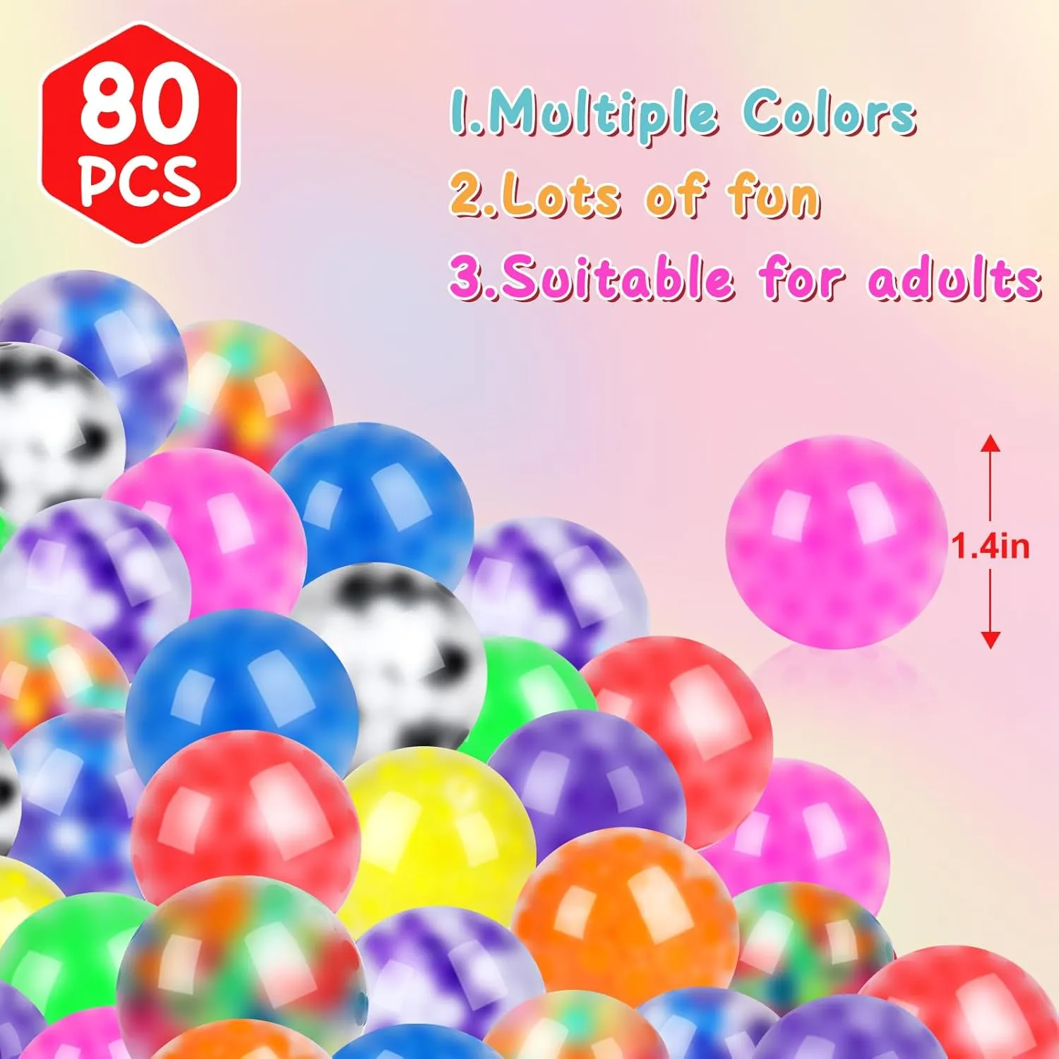 80 Pack Stress Balls for Adults, Bulk Squishy Ball, Stress Balls Set, Anti-Anxiety and Fidget Balls to Relax, Prize Box, Party Favors, Birthday Gifts, Goodie Bag Stuffers