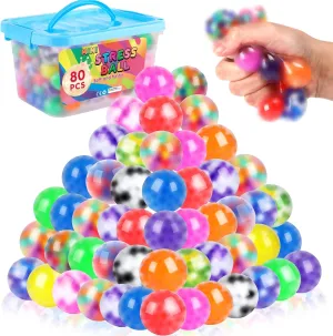 80 Pack Stress Balls for Adults, Bulk Squishy Ball, Stress Balls Set, Anti-Anxiety and Fidget Balls to Relax, Prize Box, Party Favors, Birthday Gifts, Goodie Bag Stuffers