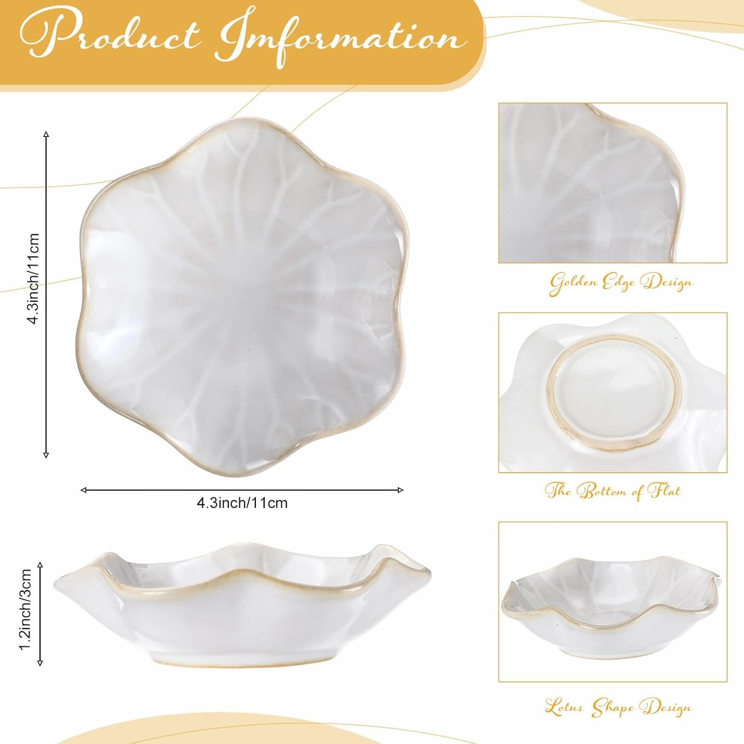 8 Pcs Ceramic Trinket Dish Lotus Leaf Jewelry Tray Small Ring Dish for Earrings, Rings, Jewelry Holder, Key Bowl(White)