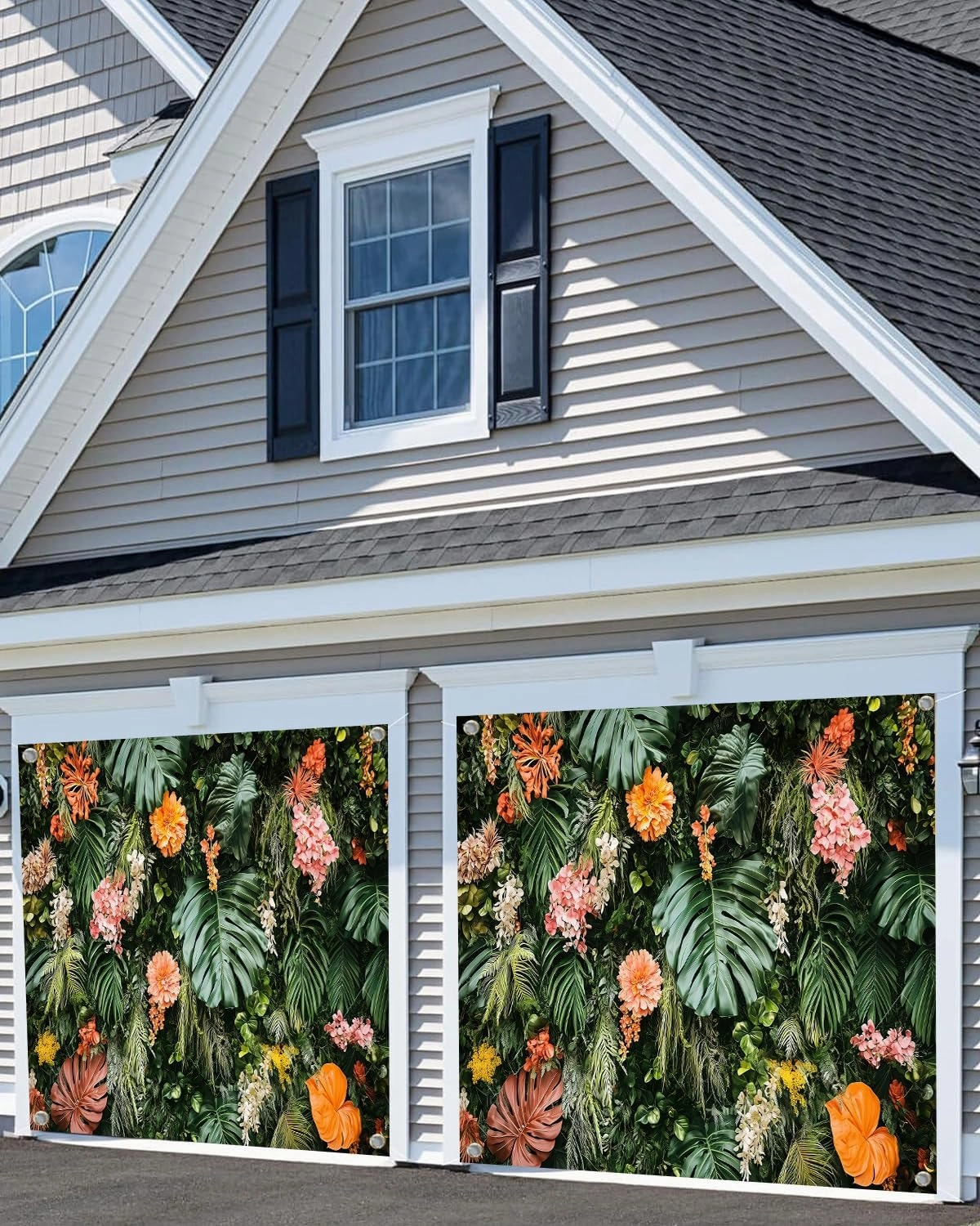 8x6 ft,Tropical Green Leaves Garage Door Banner, Jungle Rainforest Natural Scenery Garage Door Cover Decorations Baby Shower Birthday Party Camping Outdoor Party Garage Door Background,
