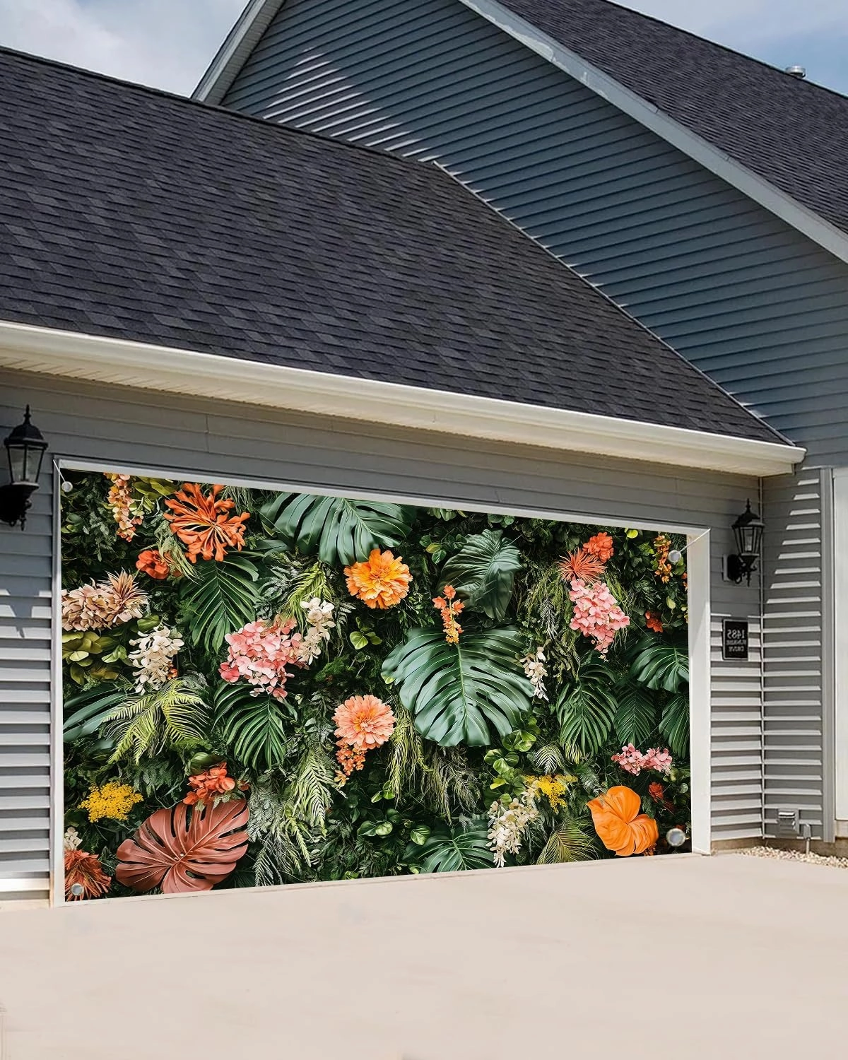 8x6 ft,Tropical Green Leaves Garage Door Banner, Jungle Rainforest Natural Scenery Garage Door Cover Decorations Baby Shower Birthday Party Camping Outdoor Party Garage Door Background,