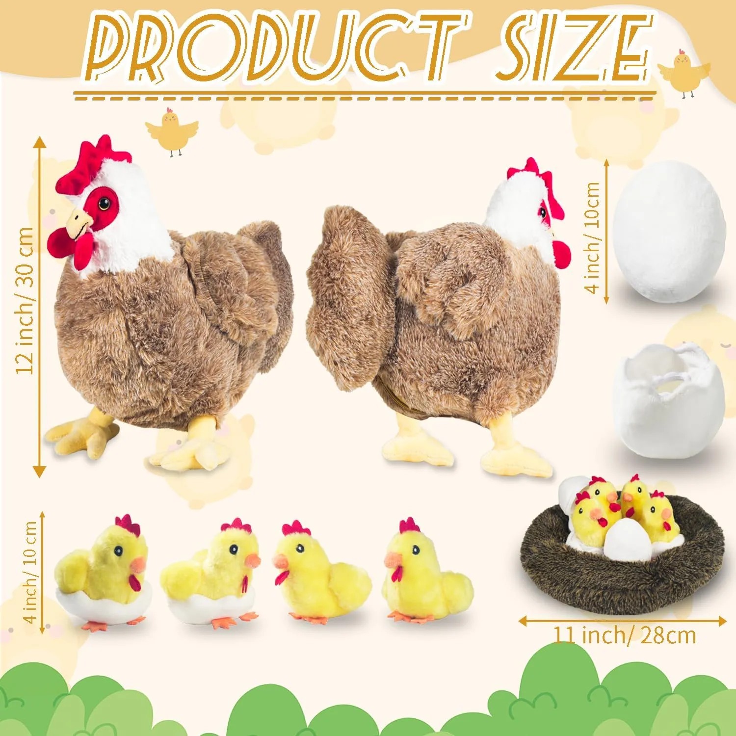 9 in 1 Chicken Stuffed Animal, Stuffed Chicken Toys for Kids - Egg Laying Hen Plush with Hen House, Baby Chicks and Eggs in Zippered Belly for Boys Girls Birthday Gifts Farm Party Decors