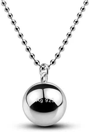 925 Sterling Silver Harmony Ball Necklace Brilliant Chime Bola 20MM Pendant Choker 18" 20" 22" 24" 26" Beads & O-Chain Women Jewelry Gifts For Pet Cats & Dogs (Bead chain, 30 inch)