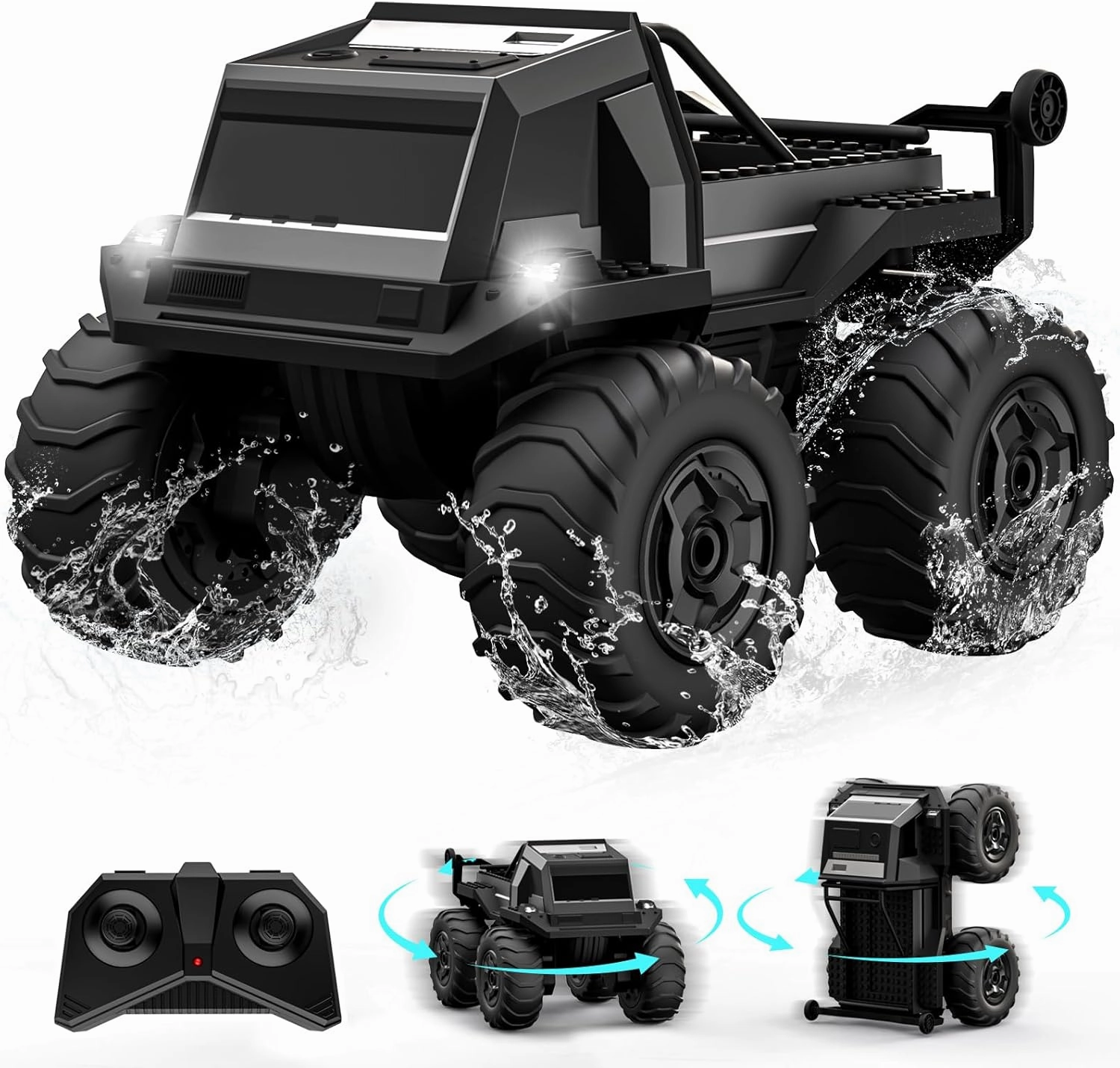 ACAMMZAR Amphibious Remote Control Car for Kids, 1:16 RC Trucks 4WD Offroad All Terrain,DIY Pick-up Toys Waterproof Monster Truck,60Mins  Play Time,with Light, Stunt, 360° Spin,RC Cars for Boys Adults